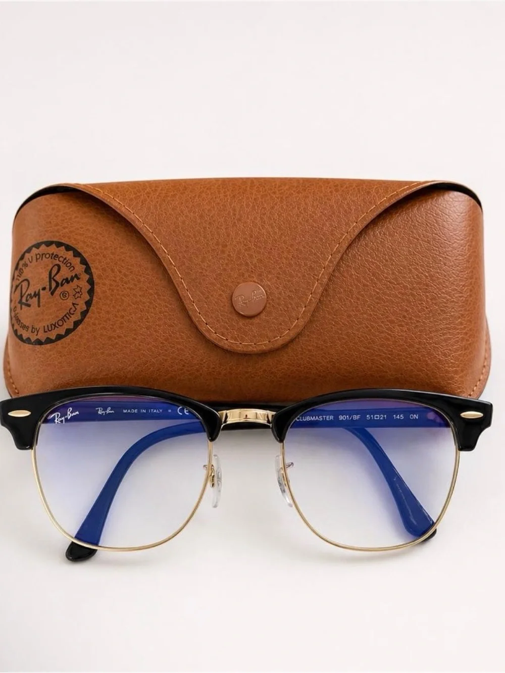 Ray-Ban Clubmaster Blue Light Glasses in Black and Gold, Brand New
